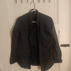Uniqlo White-Dotted Black Button Collar Shirt